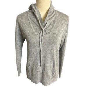 Joan Vass Womens Cashmere Rayon Blend Sweater Gray Hooded Pullover Rib Sz M